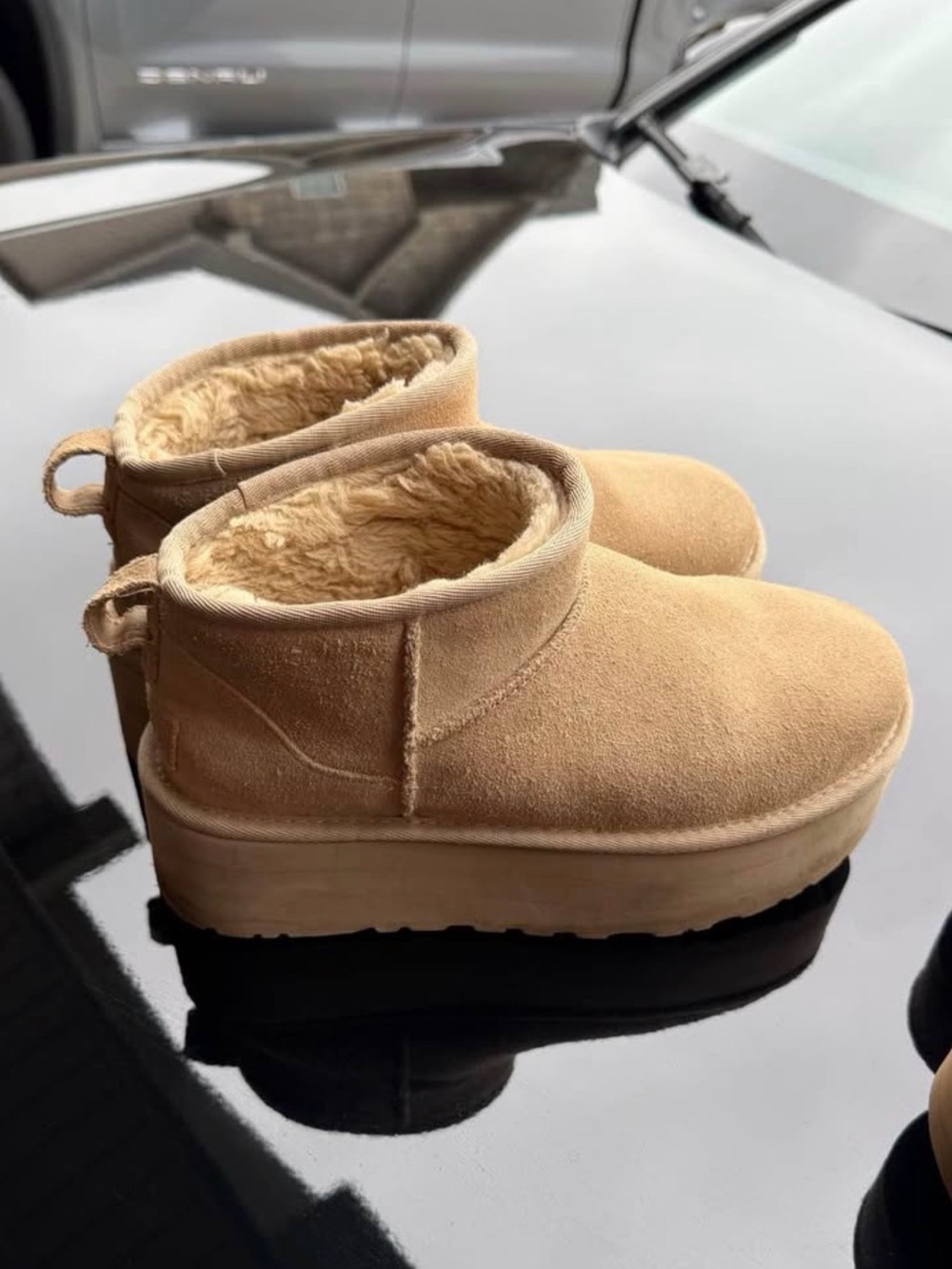 UGG Chestnut Suede-Look Shearling Slip-On Platform Boots